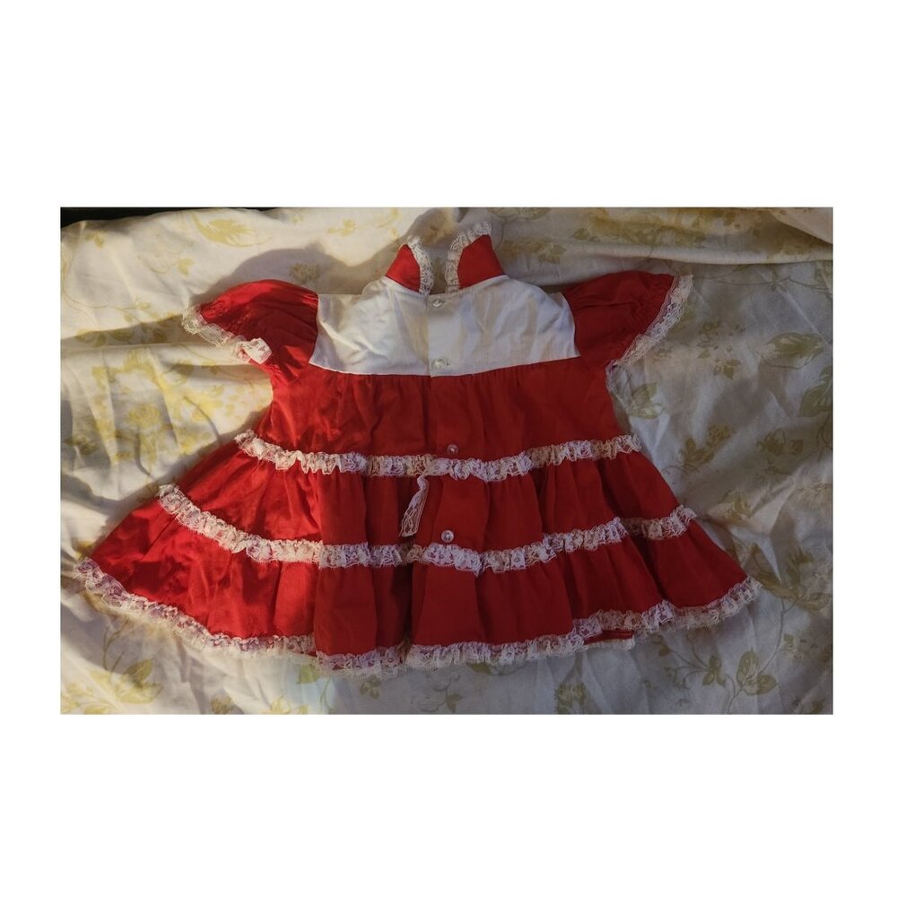 Vintage little moments red & white lace baby dress